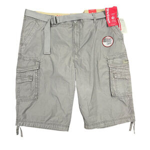 Unionbay Men's Cordova Belted Messenger Cargo Shorts 46 Gray 15" Inseam Comfort